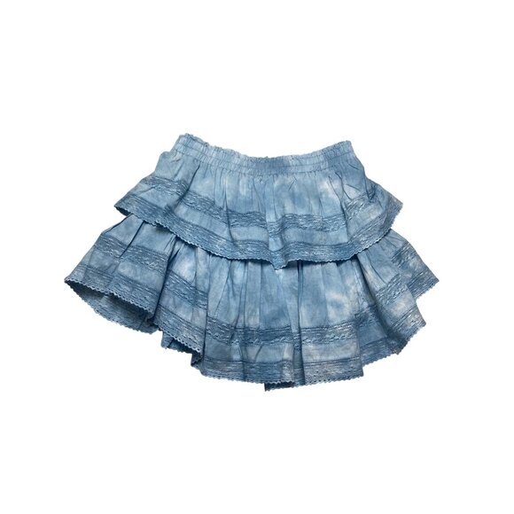 LoveShackFancy Ruffle Mini Skirt Pacific Indigo Hand Dye Blue Tie Dye-sz XS - Picture 7 of 10